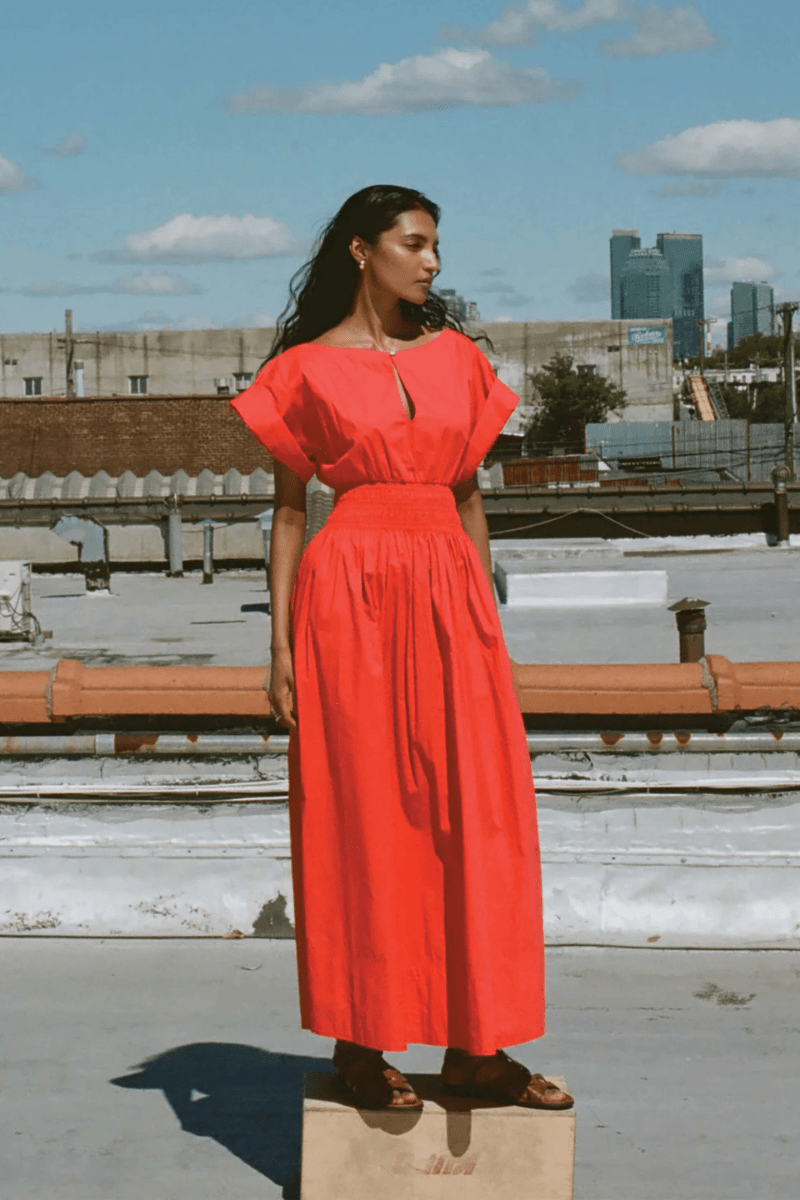 Dresses - Faherty Brand - Coastal Poplin Elia Smocked Dress - Archery Close