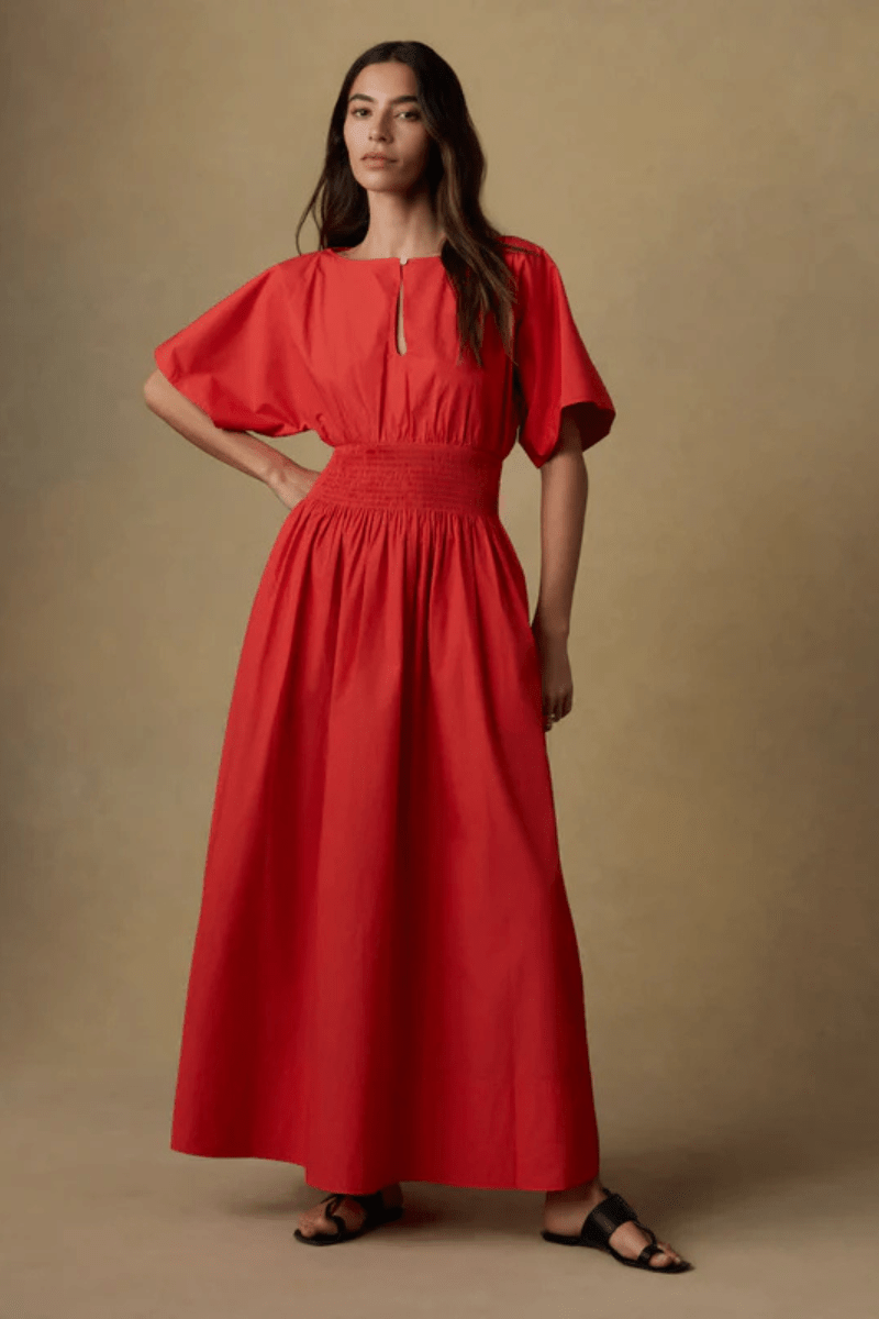 Dresses - Faherty Brand - Coastal Poplin Elia Smocked Dress - Archery Close