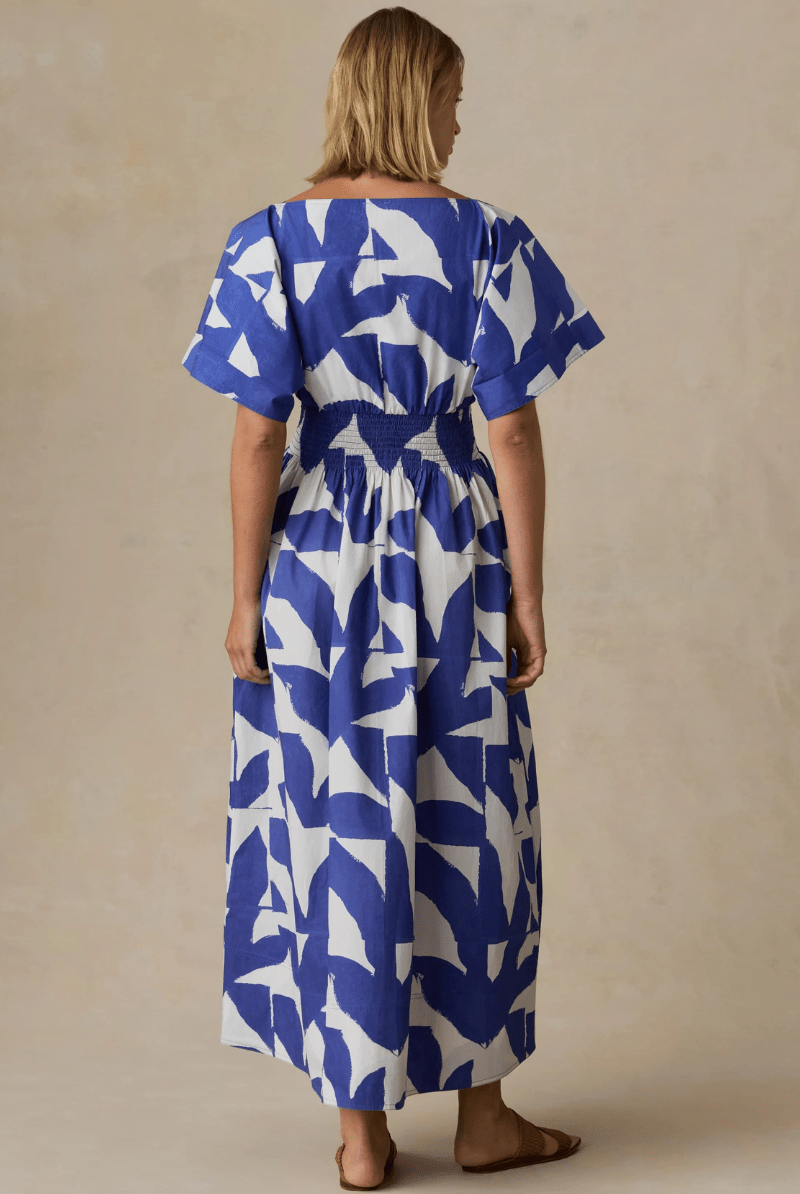 Dresses - Faherty Brand - Coastal Poplin Elia Smocked Dress - Archery Close