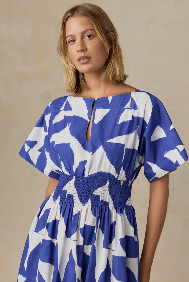Dresses - Faherty Brand - Coastal Poplin Elia Smocked Dress - Archery Close