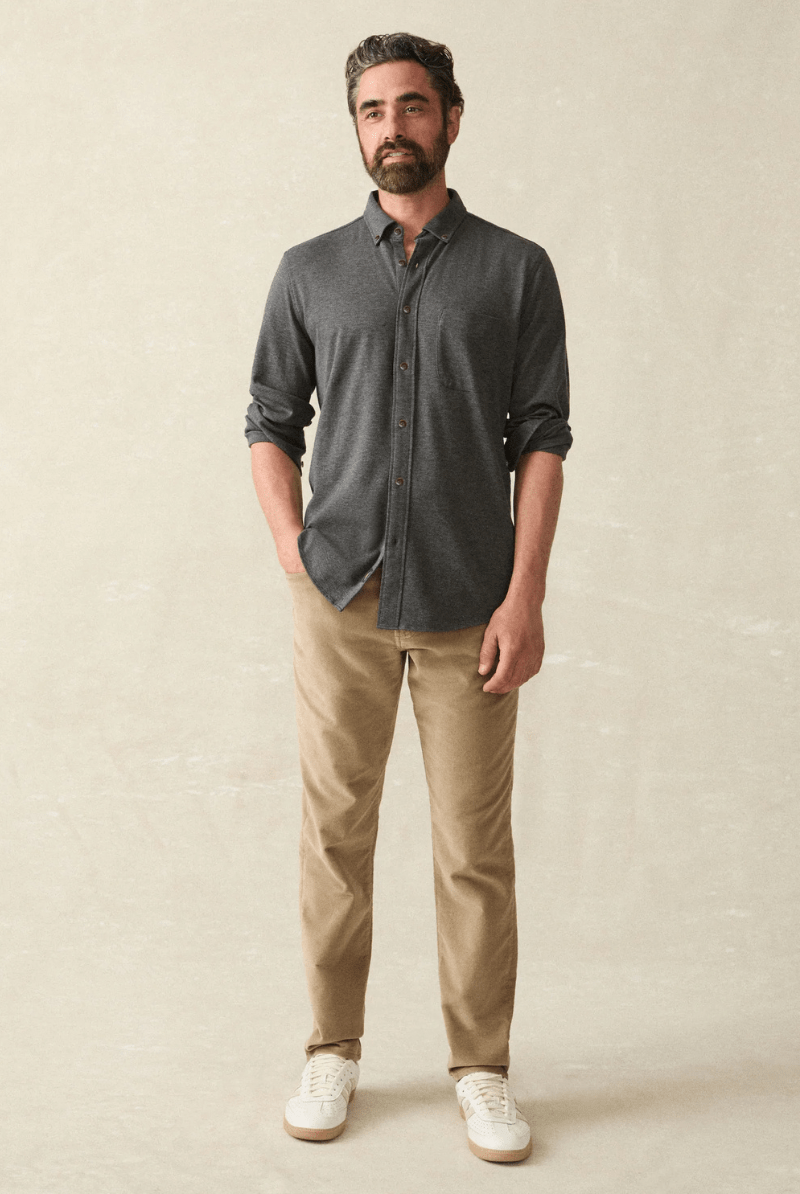 Shirts & Tops - Faherty Brand - Coastline Knit Shirt in Charcoal Heather Twill - Archery Close
