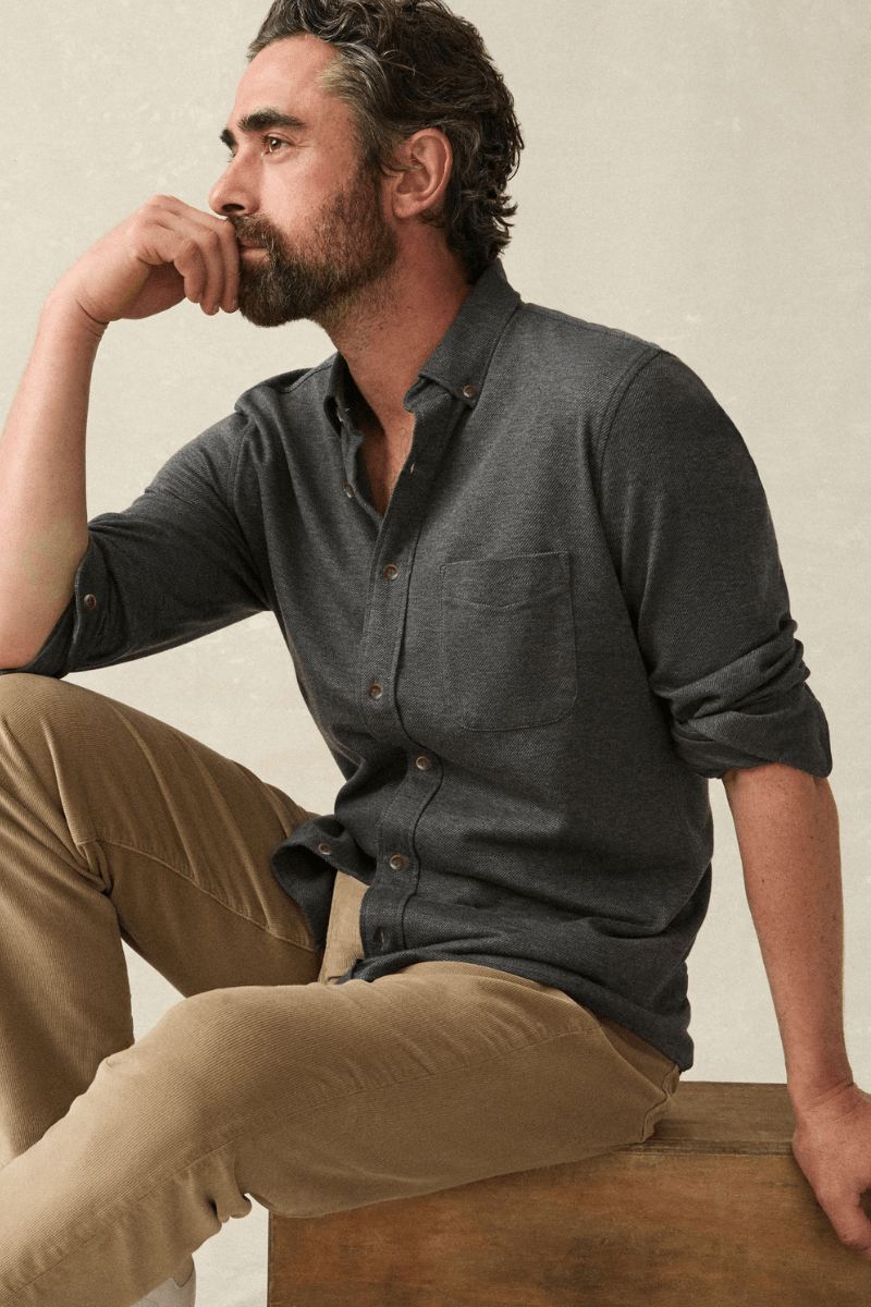 Shirts & Tops - Faherty Brand - Coastline Knit Shirt in Charcoal Heather Twill - Archery Close