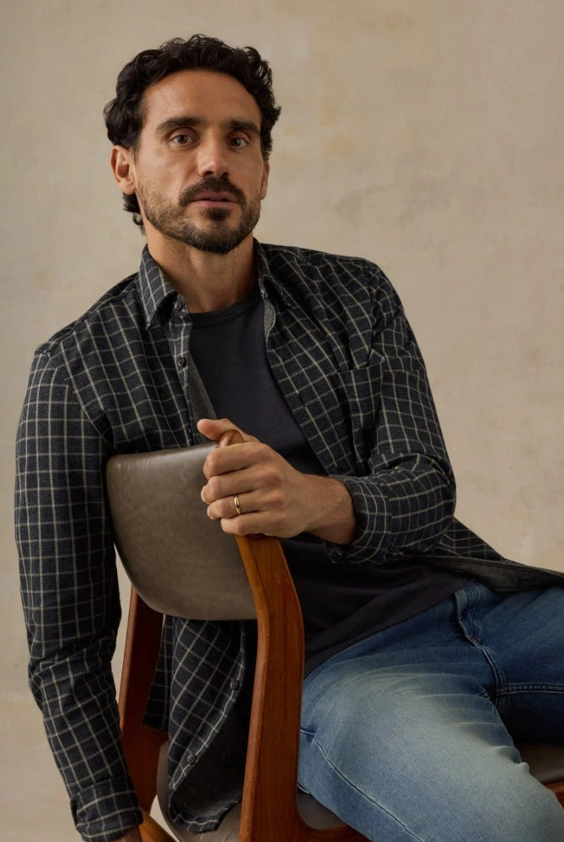 Faherty Brand Coastline Knit Shirt in Charcoal Sage Check