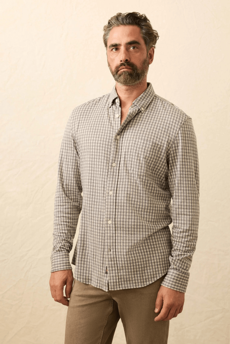 Shirts & Tops - Faherty Brand - Coastline Knit Shirt in Fox Grey Gingham - Archery Close