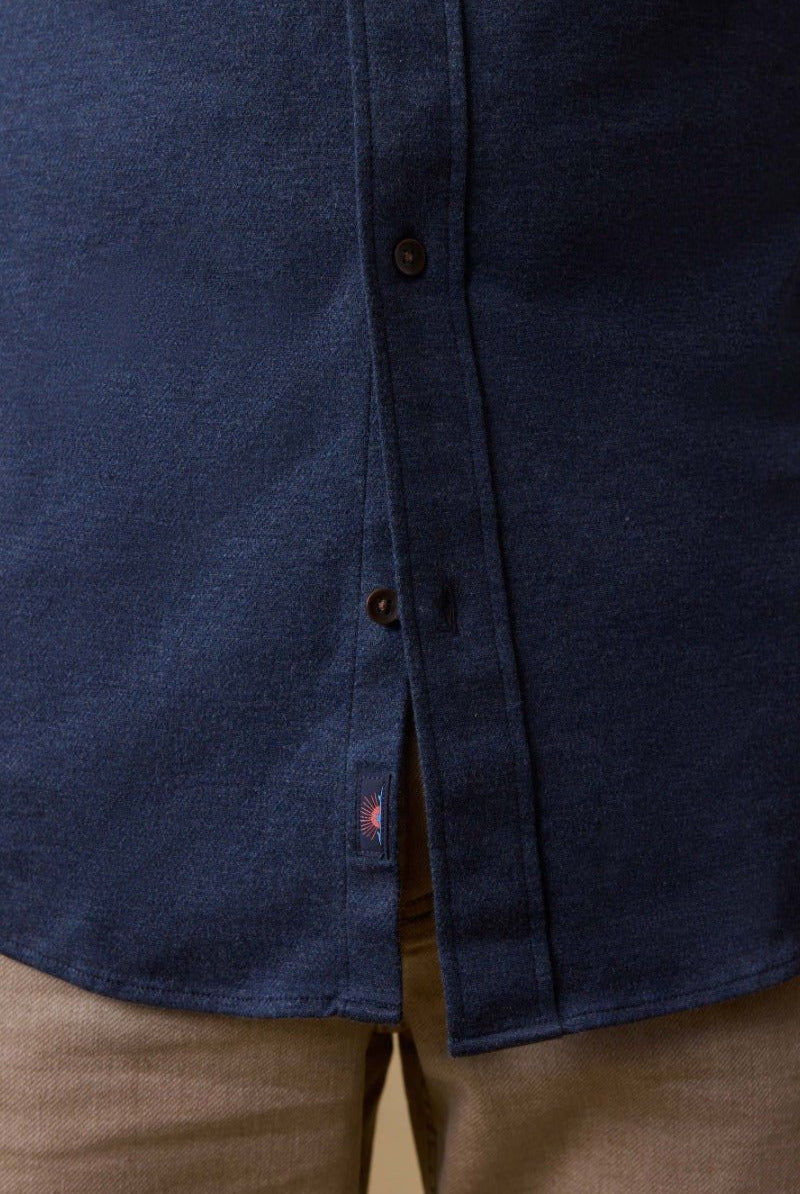 Faherty Brand Coastline Knit Shirt in Ocean Heather Twill