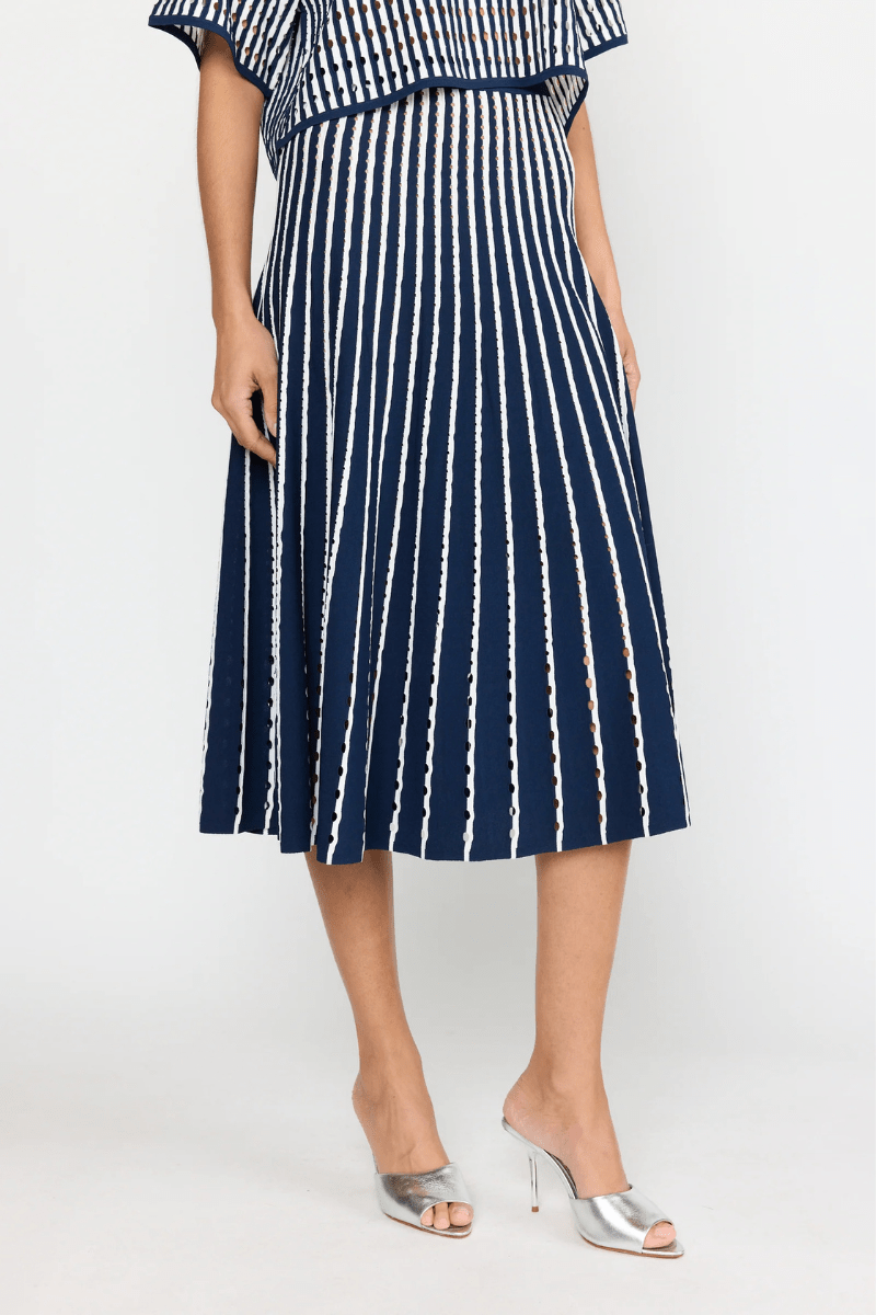 Skirts - Christy Lynn - Colton Skirt in Pinstripe Navy - Archery Close