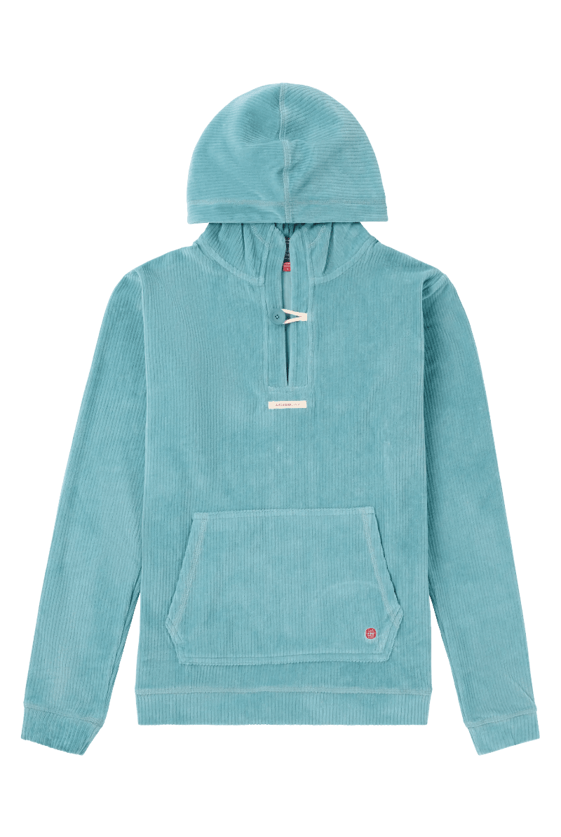 Teal hoodie with a front pocket on a white background