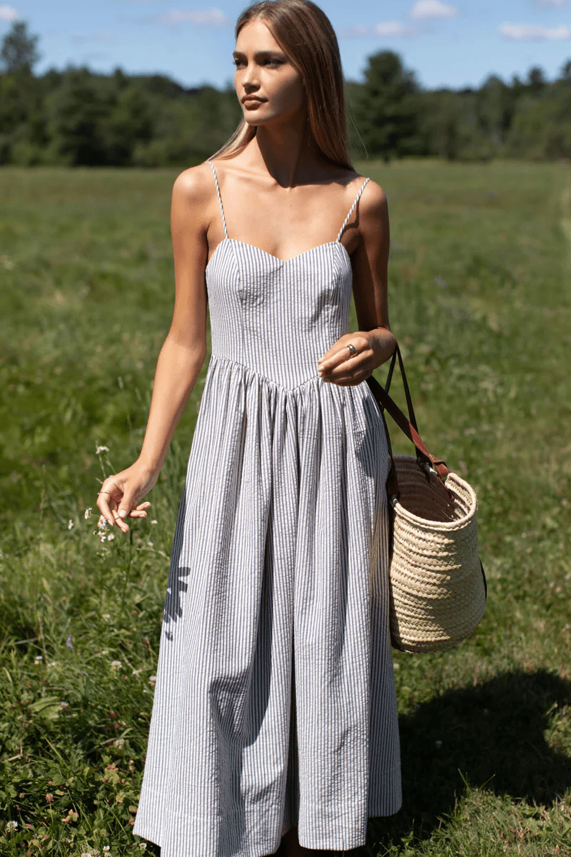 Dresses - Emerson Fry - Cotton Day Dress in Newburyport Stripe - Archery Close