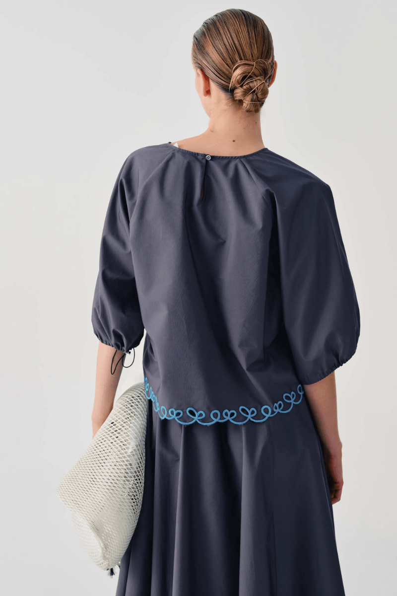 Shirts & Tops - Beatrice B - Cotton Poplin Top with Embroidered Hem - Archery Close