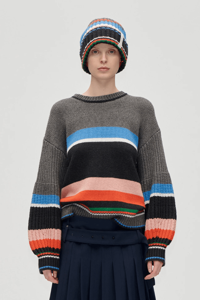 Sweater - Stine Goya - Crewneck Chunky Sleeve Sweater - Archery Close