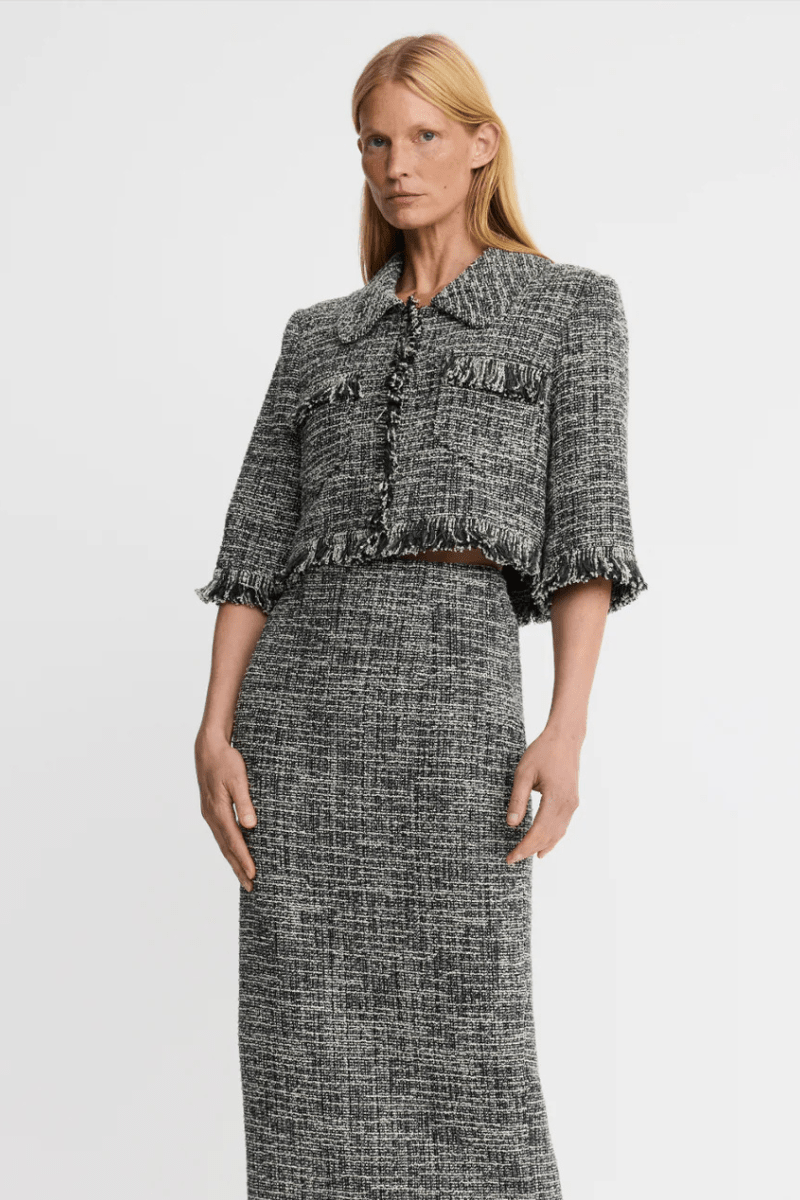 Blazer - Smythe - Cropped Sleeve Mini Jacket in Pepper Tweed - Archery Close