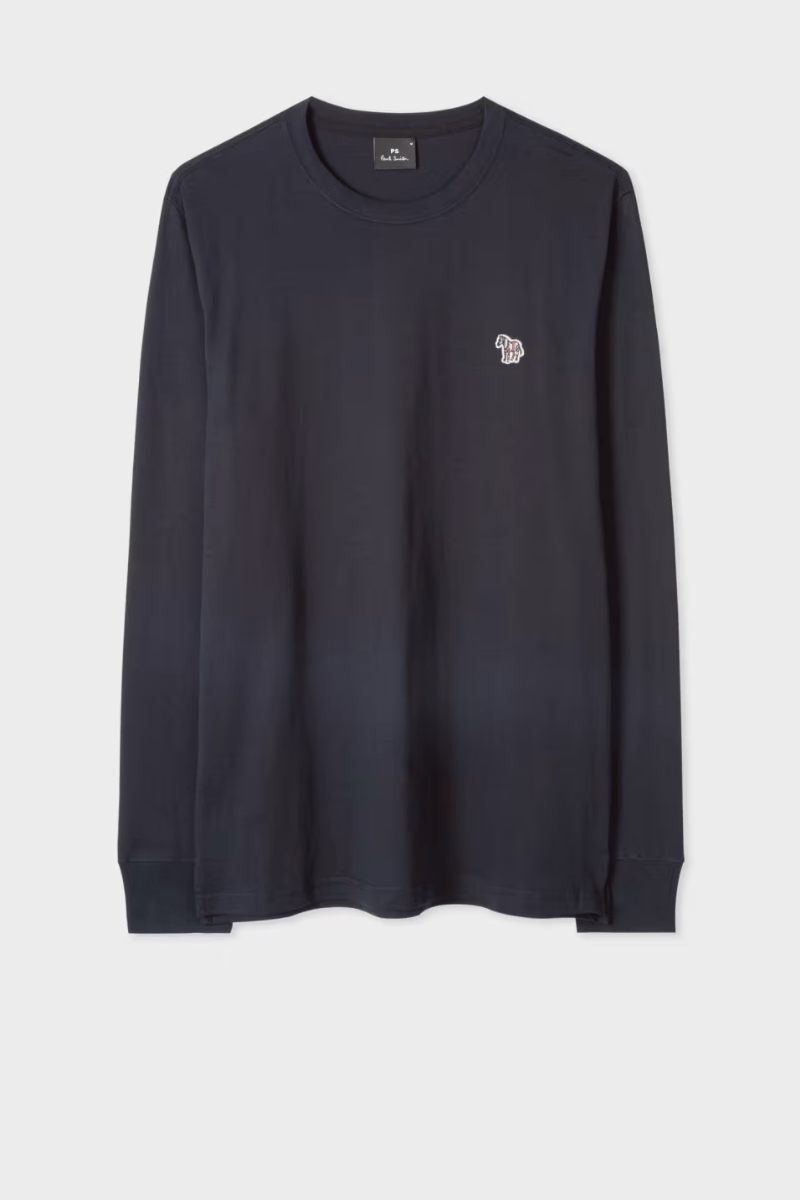 T-Shirt - Paul Smith - Dark Navy Cotton Zebra Logo Long - Sleeve T-Shirt - Archery Close