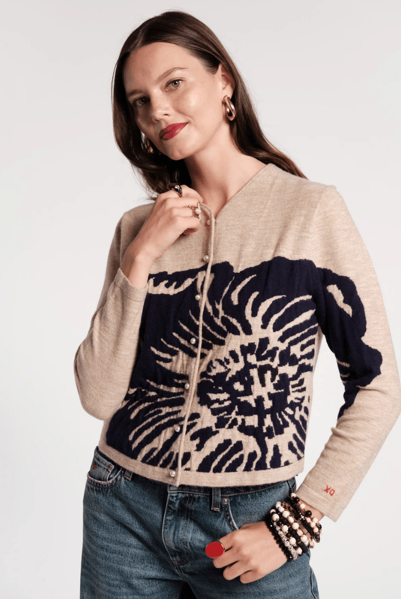 Sweater - Frances Valentine - Darling Cardigan in Camel Chrysanthemum - Archery Close