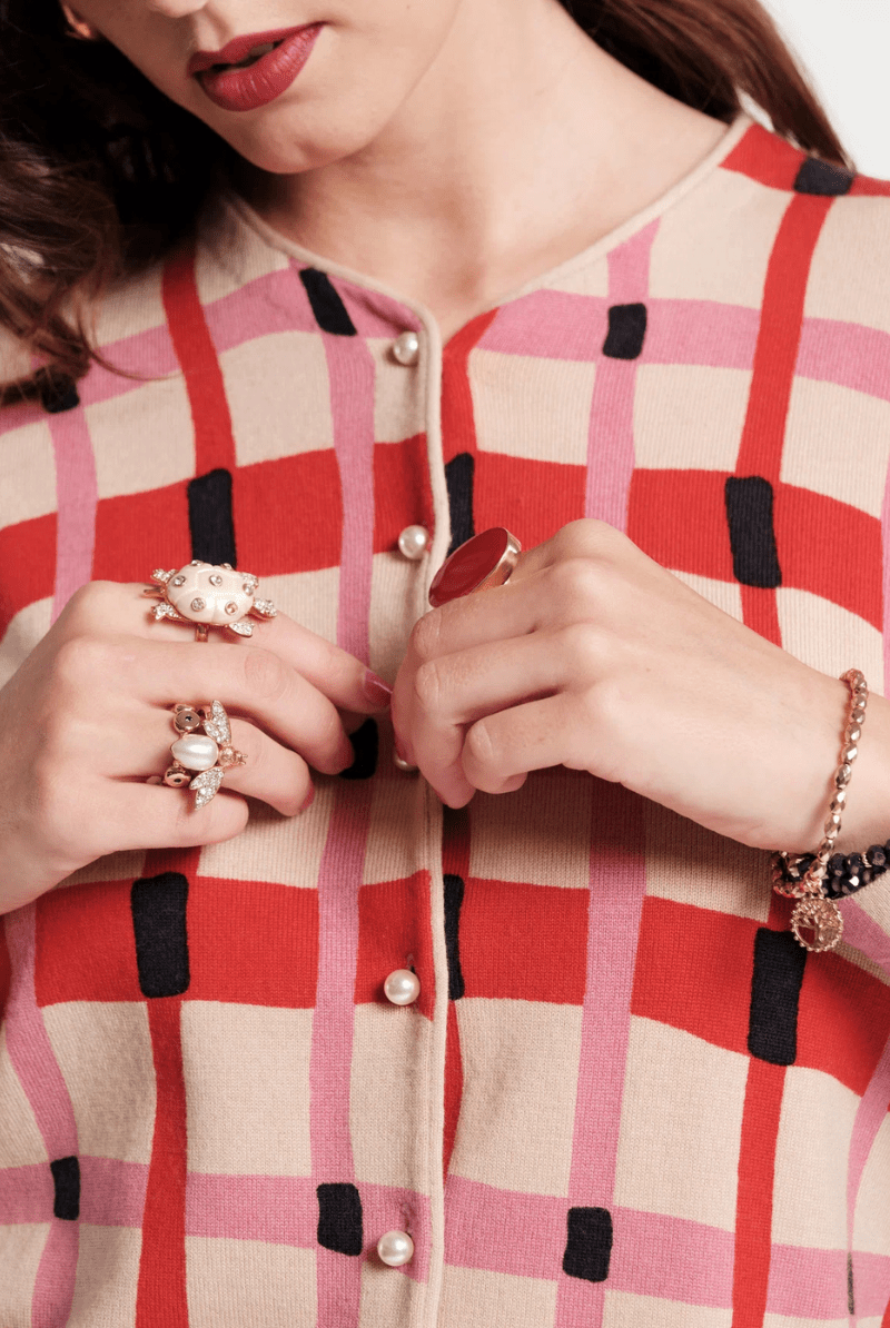 Sweater - Frances Valentine - Darling Cardigan in Lollipop Lattice - Archery Close