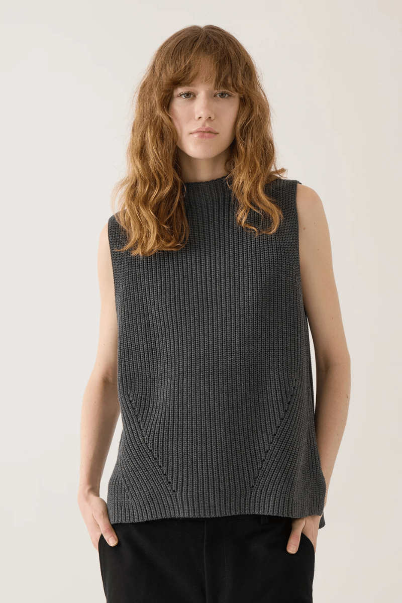 Sweater - DemyLee - Delaney Cotton Vest in Charcoal Heather - Archery Close