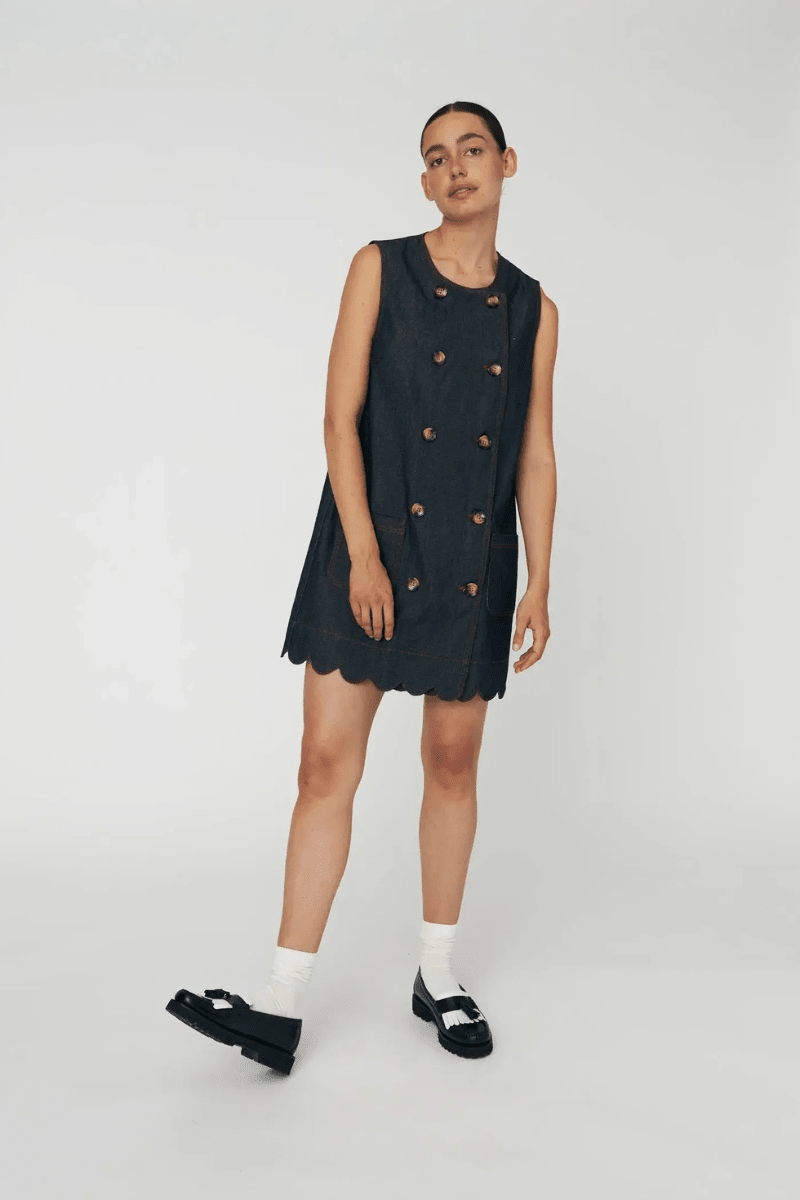 Dresses - Stella Nova - Denim Scallop Dress - Archery Close