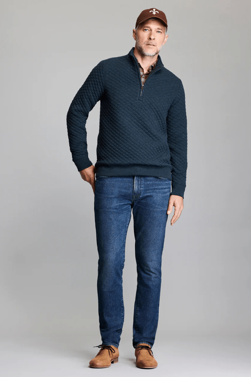 Sweatshirts - Billy Reid - Diamond Quilt Half Zip in Carbon Blue - Archery Close