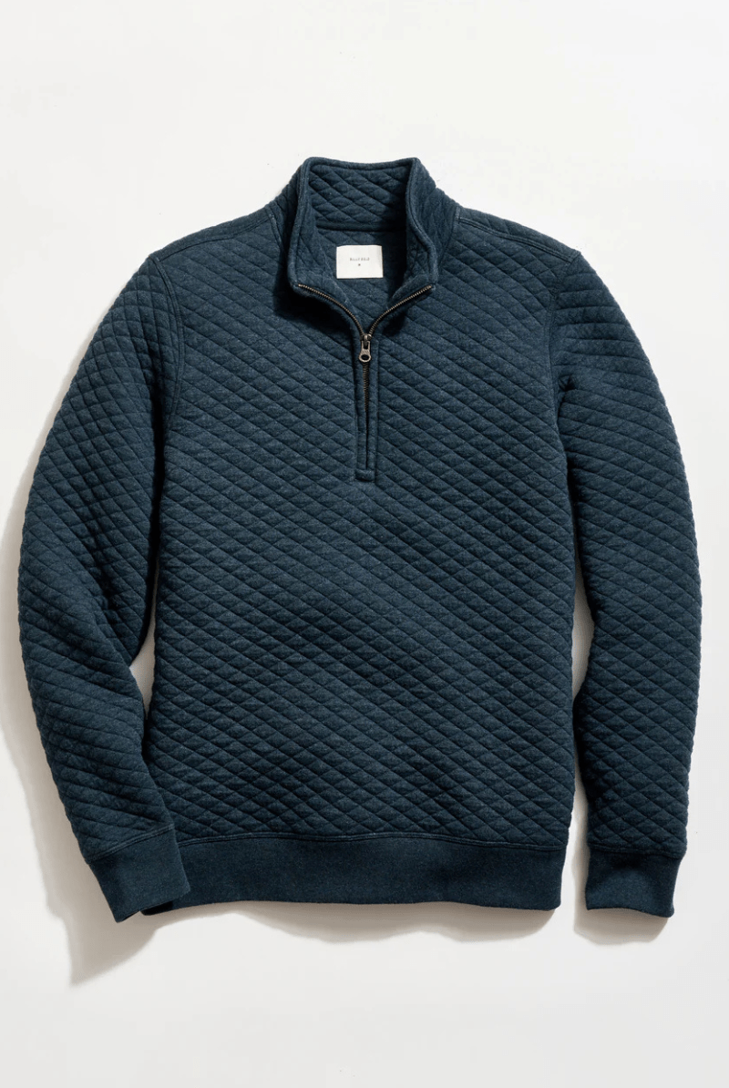 Sweatshirts - Billy Reid - Diamond Quilt Half Zip in Carbon Blue - Archery Close