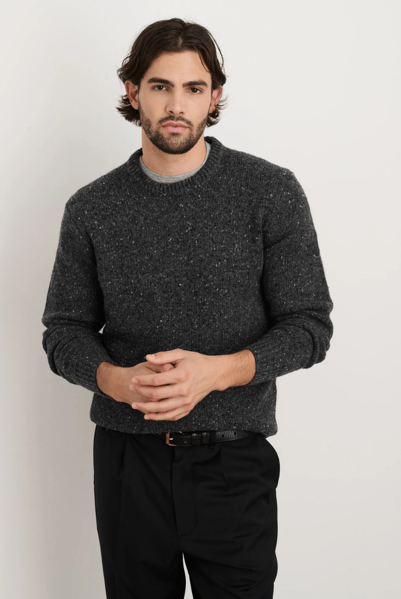 Sweater - Alex Mill - Donegal Crew Neck Sweater - Charcoal - Archery Close