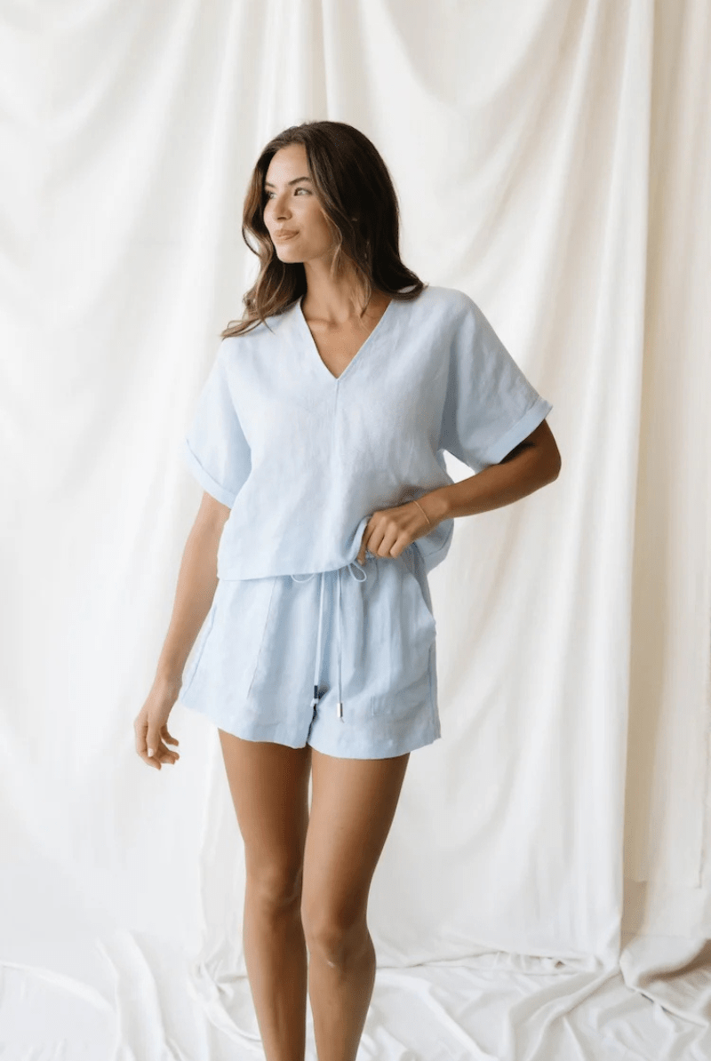 Shirts & Tops - Natalie Busby - Easy Cuff T - Sky Linen - Archery Close