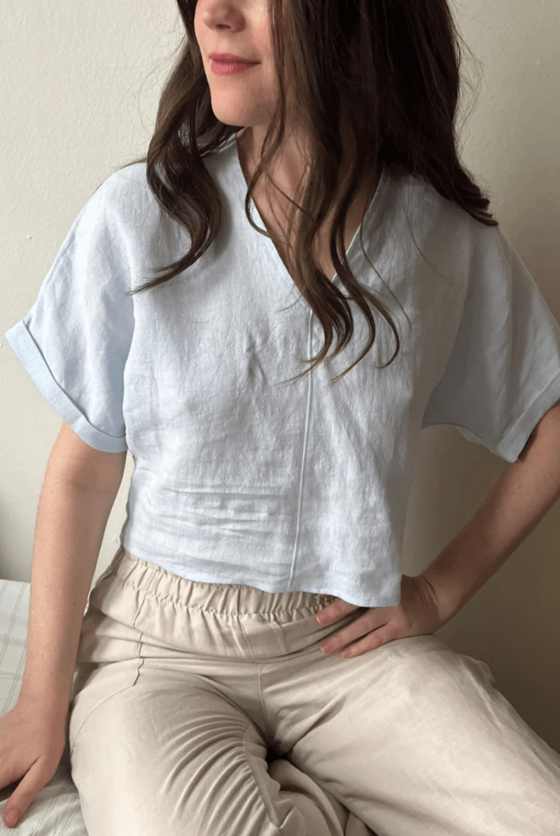 Shirts & Tops - Natalie Busby - Easy Cuff T - Sky Linen - Archery Close
