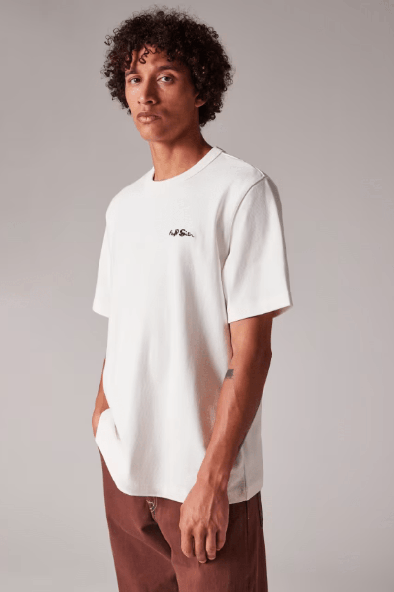 T-Shirt - Paul Smith - Ecru Logo Embroidery Cotton T-Shirt - Archery Close