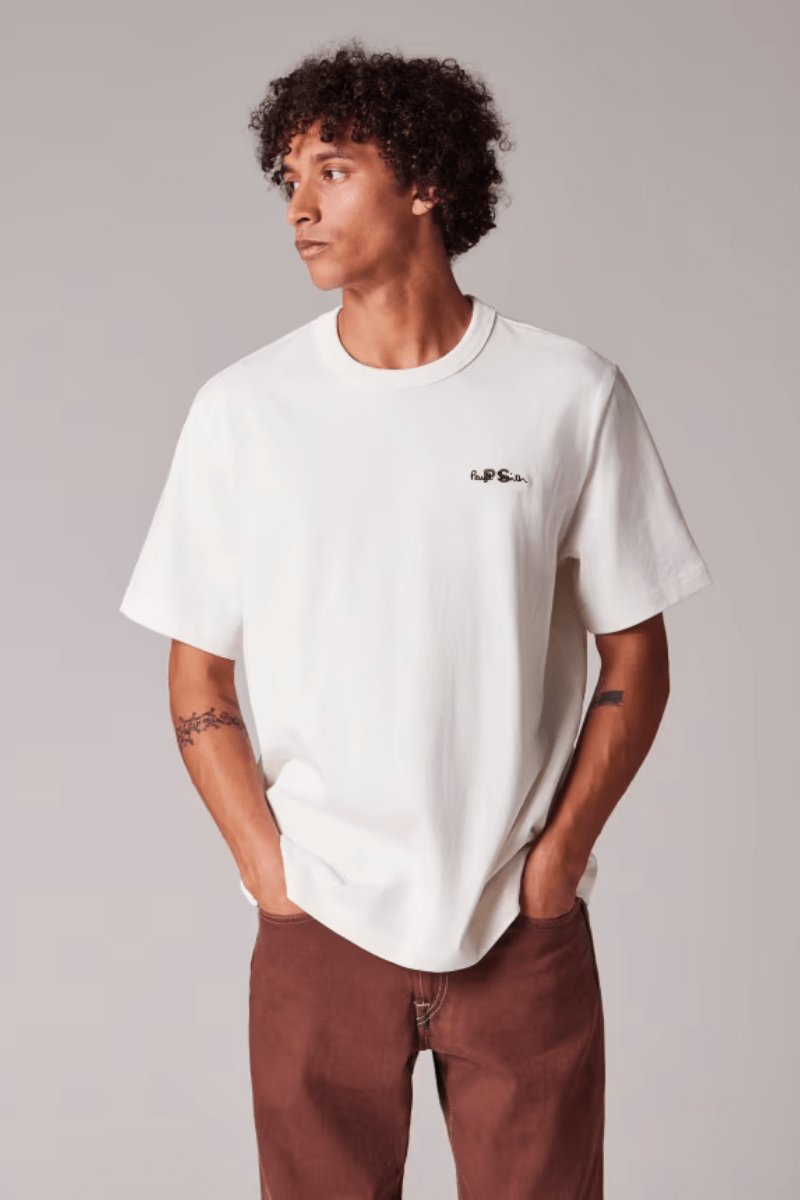 T-Shirt - Paul Smith - Ecru Logo Embroidery Cotton T-Shirt - Archery Close