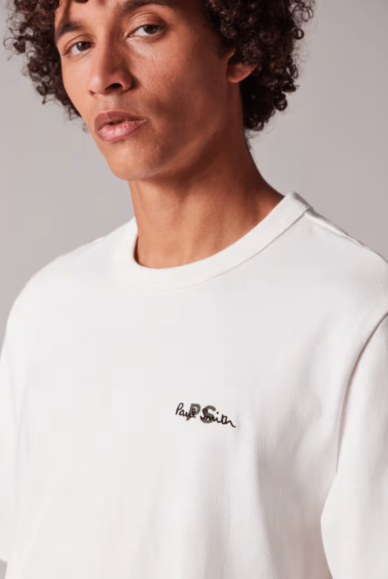 T-Shirt - Paul Smith - Ecru Logo Embroidery Cotton T-Shirt - Archery Close