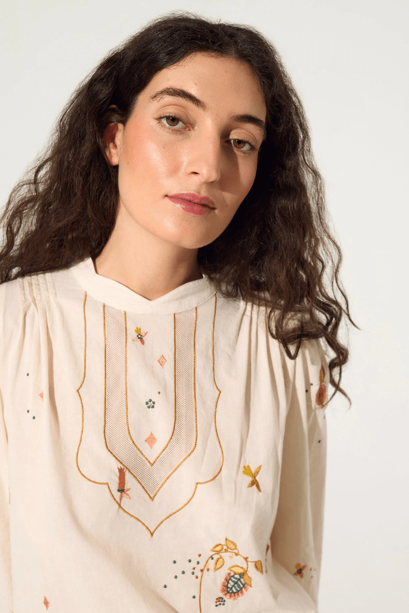 Shirts & Tops - Cotelac - Embroidered Blouse in Ecru - Archery Close