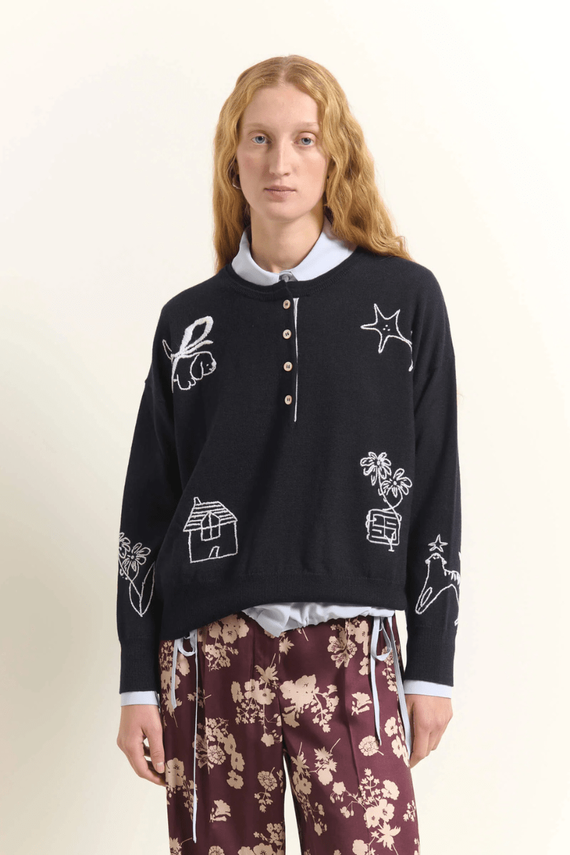 Sweater - Beatrice B - Embroidered Crewneck Sweater - Archery Close