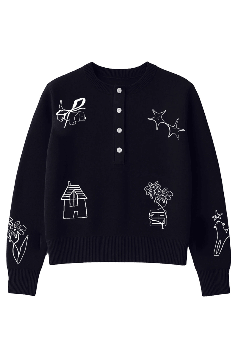 Sweater - Beatrice B - Embroidered Crewneck Sweater - Archery Close