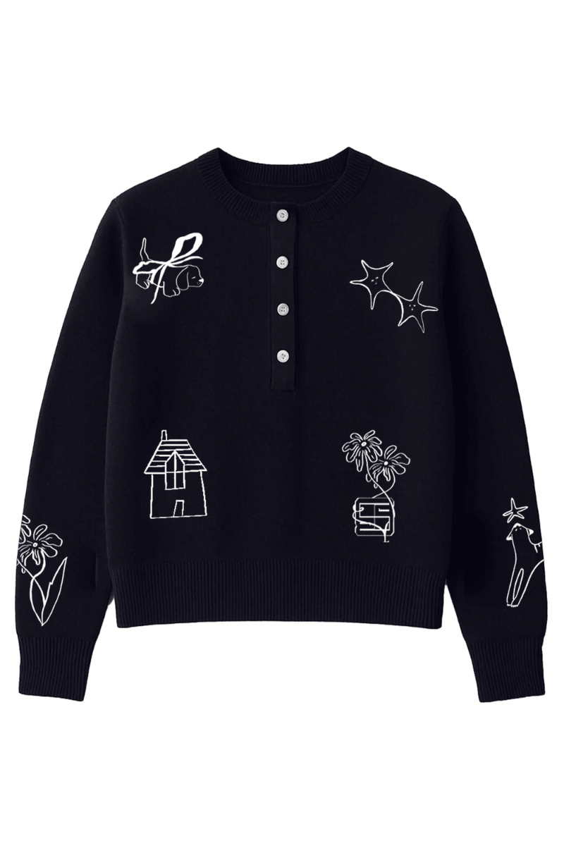 Sweater - Beatrice B - Embroidered Crewneck Sweater - Archery Close