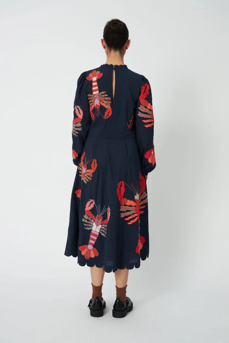 Dresses - Stella Nova - Embroidered Midi Dress - Lobsters - Archery Close