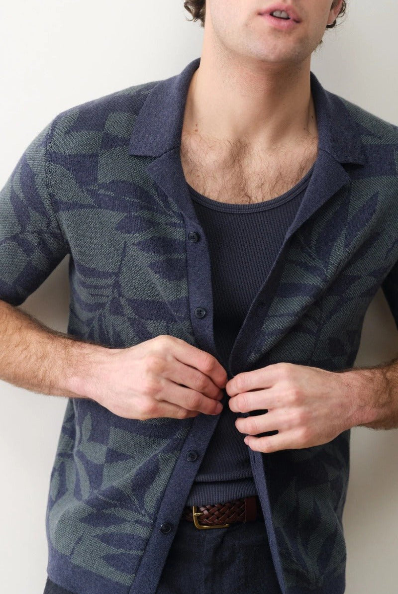 Marine Layer Ethan Resort Sweater - Navy Laurel Wreath