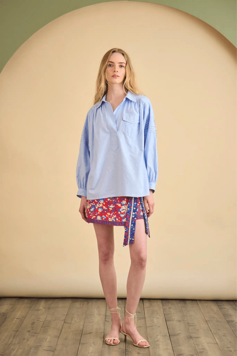 Shirts & Tops - Hunter Bell - Evangeline Shirt in Oxford Blue - Archery Close