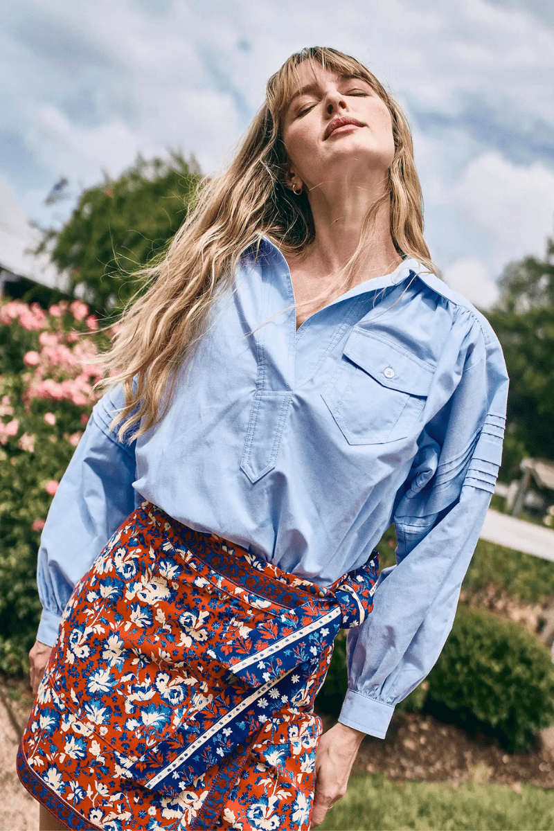 Shirts & Tops - Hunter Bell - Evangeline Shirt in Oxford Blue - Archery Close