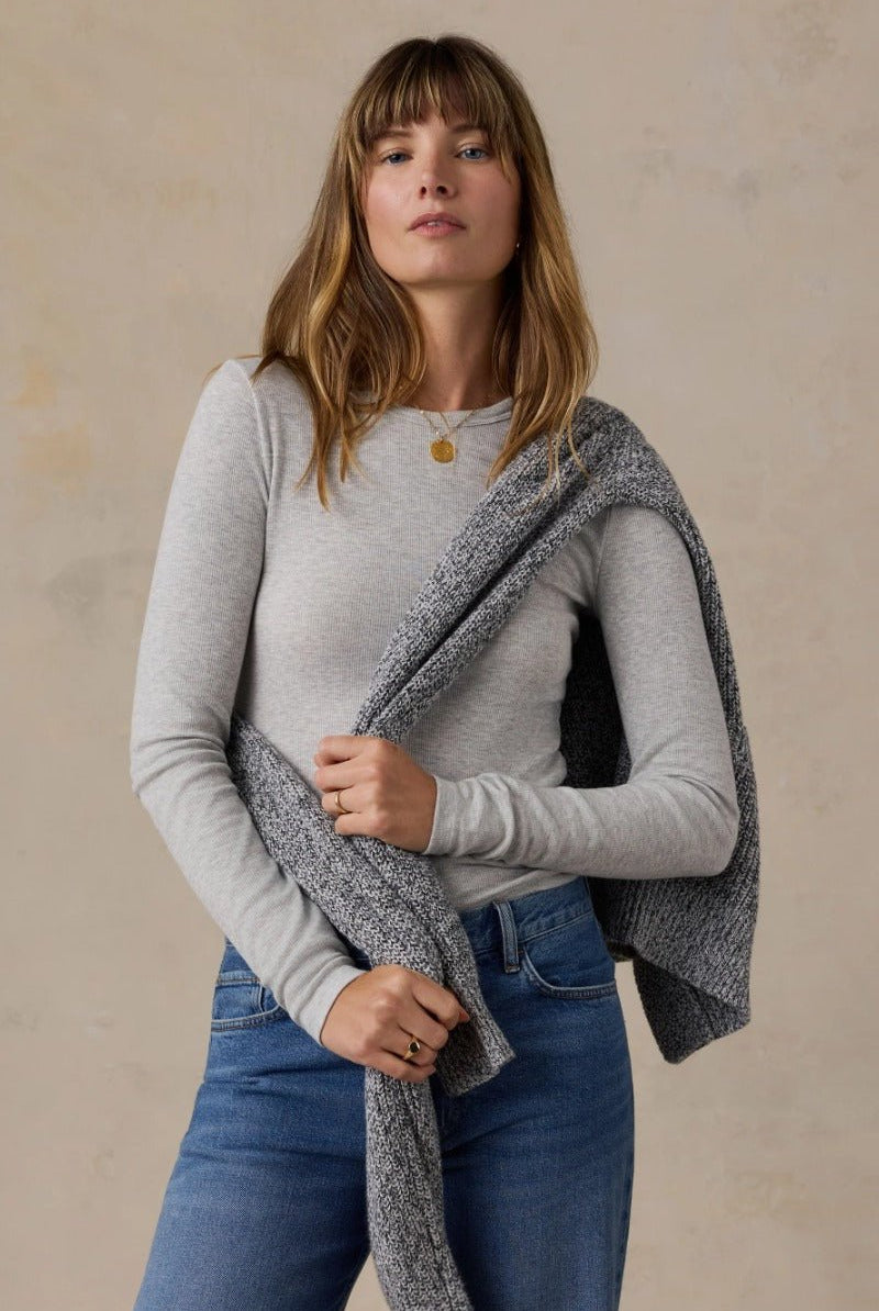 Faherty Brand Featherweight Freestyle Layering Crew - Light Grey Heather