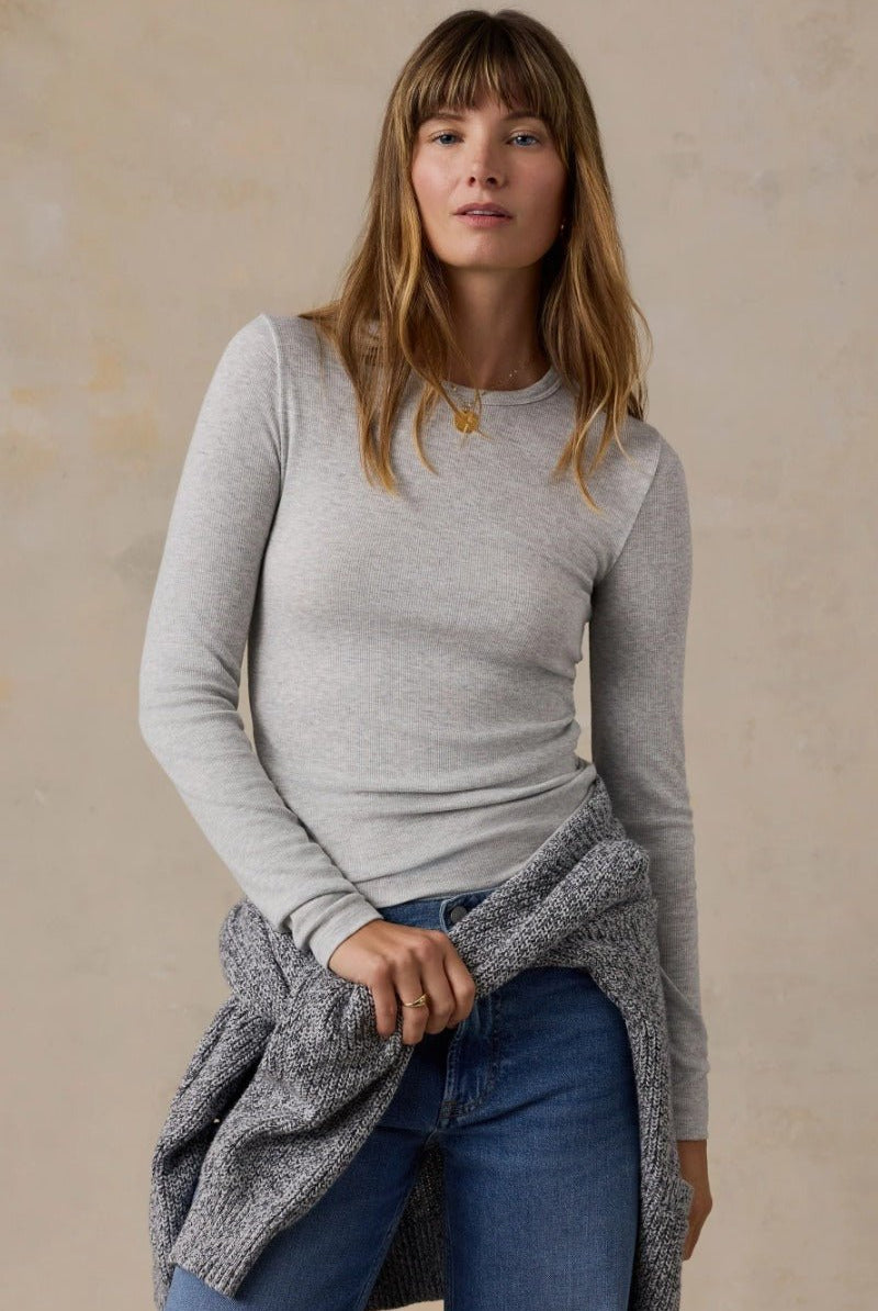 Faherty Brand Featherweight Freestyle Layering Crew - Light Grey Heather