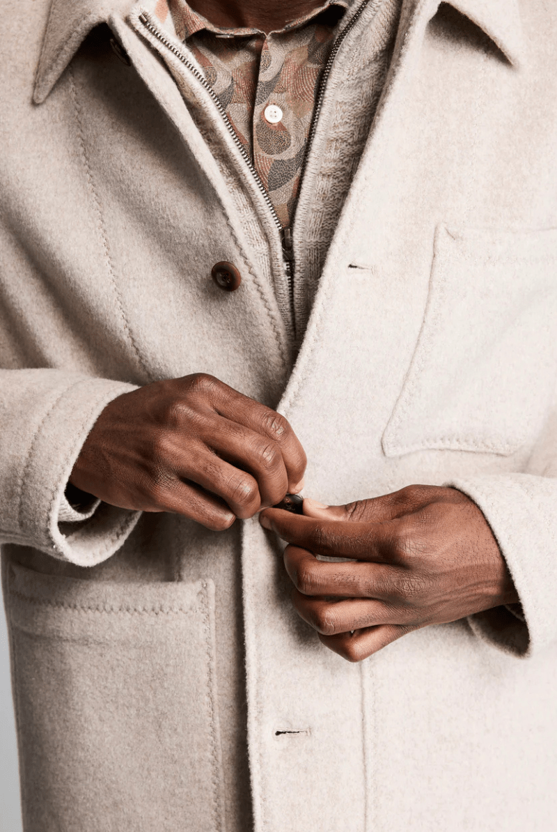 Outerwear - Billy Reid - Felted Wool Chore Coat in Dove Heather - Archery Close