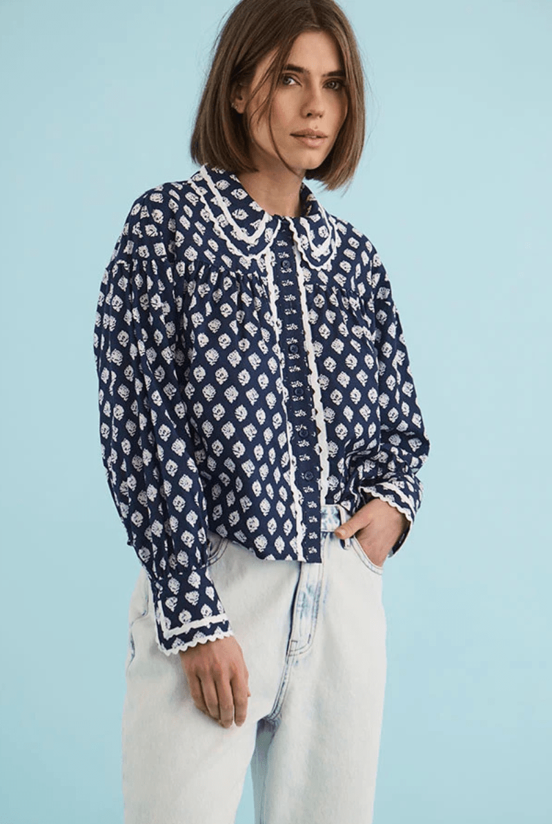 Shirts & Tops - Hunter Bell - Finch Top in Thistle & Vine Blue - Archery Close