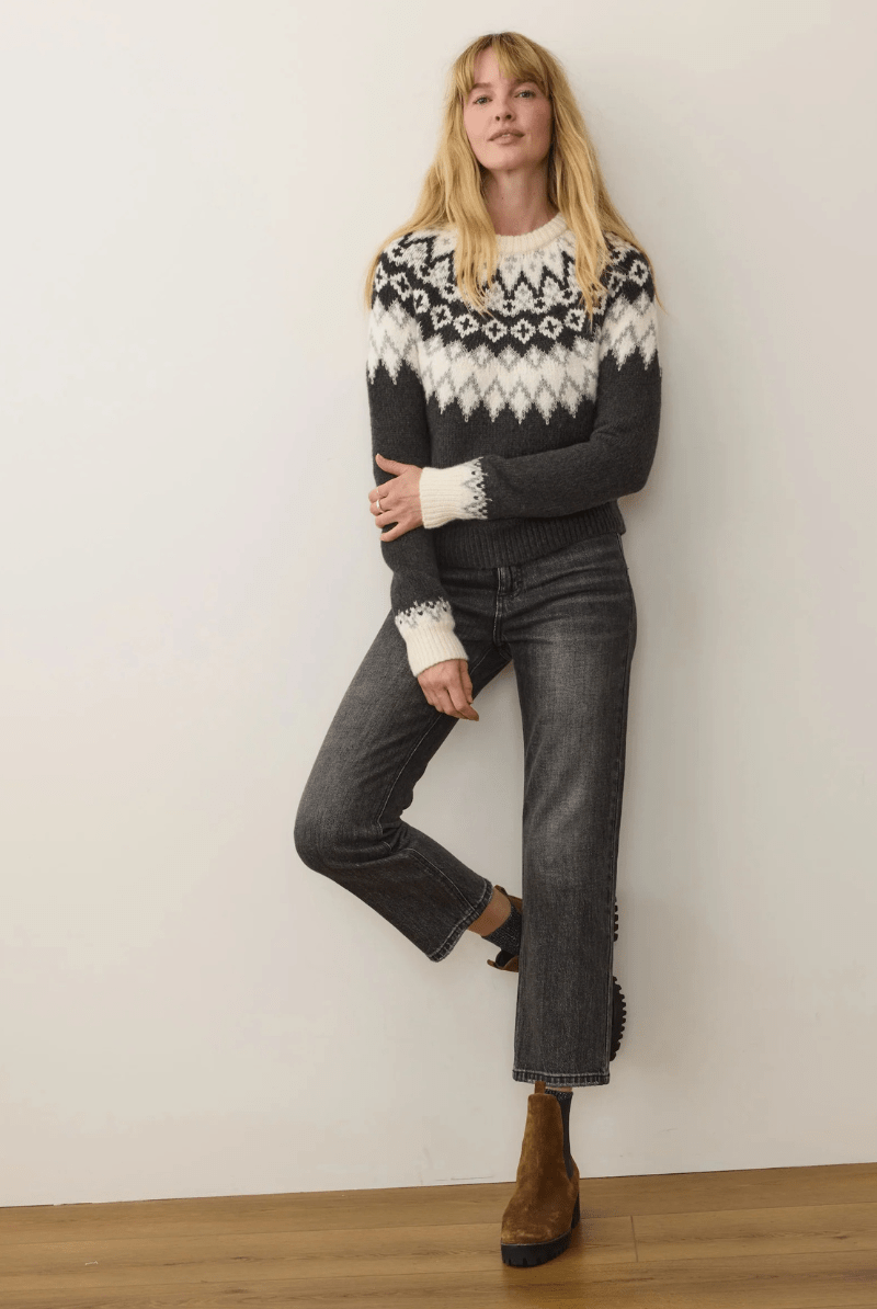 Sweater - Marine Layer - Fiorella Crewneck Sweater in Charcoal - Archery Close