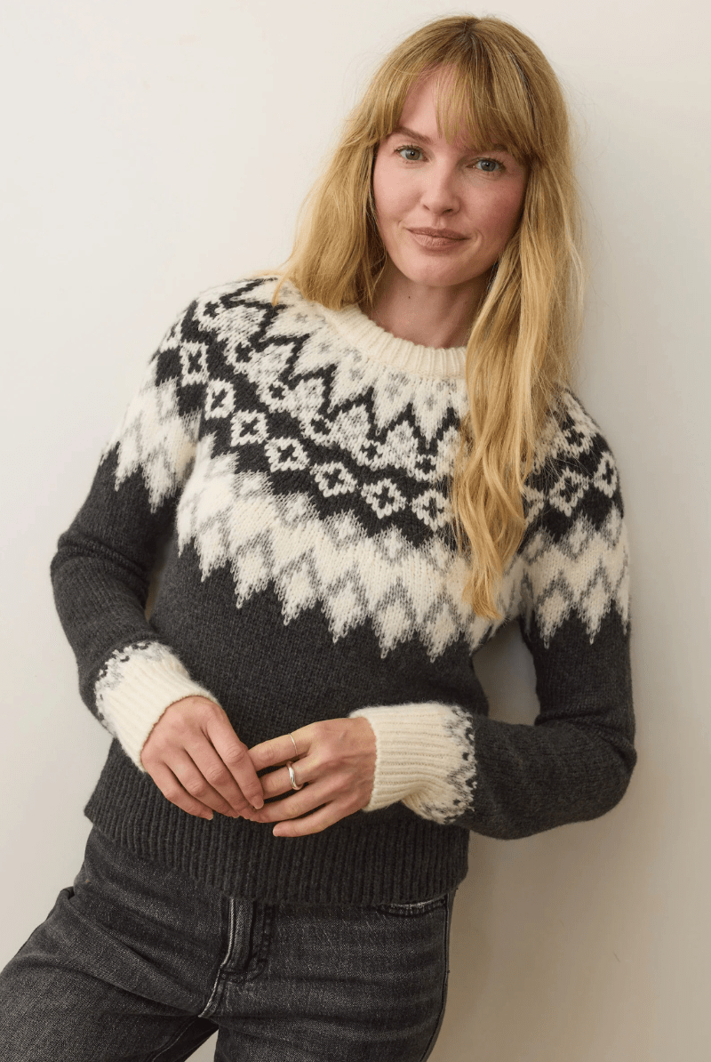 Sweater - Marine Layer - Fiorella Crewneck Sweater in Charcoal - Archery Close