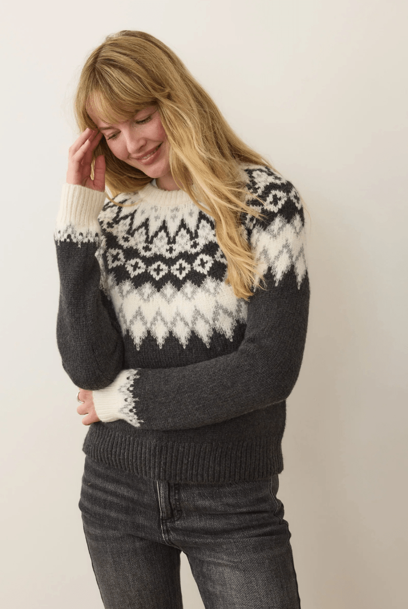 Sweater - Marine Layer - Fiorella Crewneck Sweater in Charcoal - Archery Close