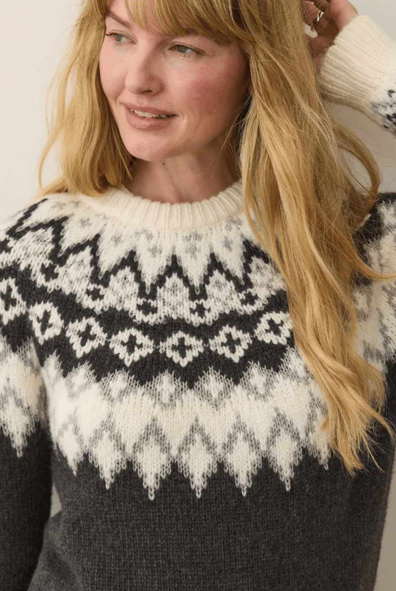 Sweater - Marine Layer - Fiorella Crewneck Sweater in Charcoal - Archery Close