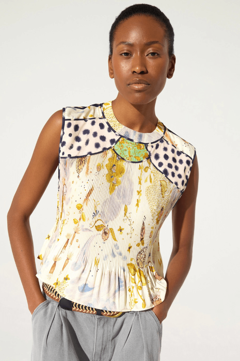 Shirts & Tops - Cotelac - Fitted White Print Tank - Archery Close