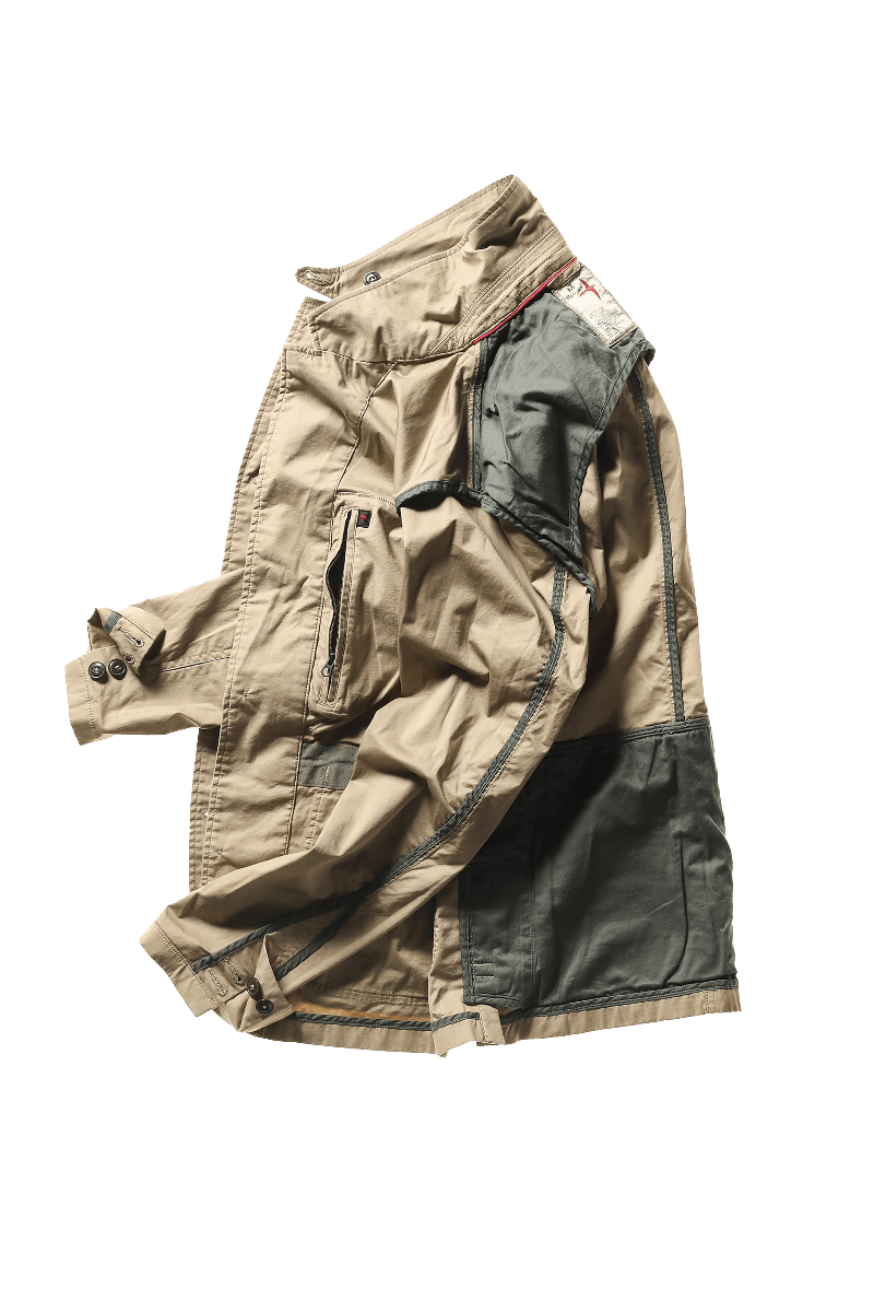 Beige and green jacket on a white background