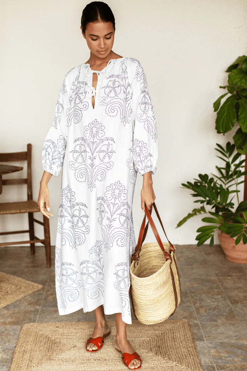 Dresses - Emerson Fry - Folk Maxi Dress in Maeve Outline Indigo - Archery Close