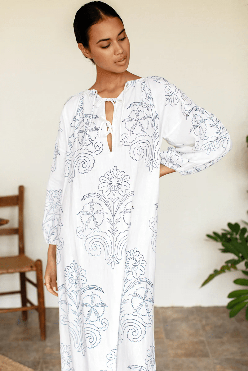 Dresses - Emerson Fry - Folk Maxi Dress in Maeve Outline Indigo - Archery Close