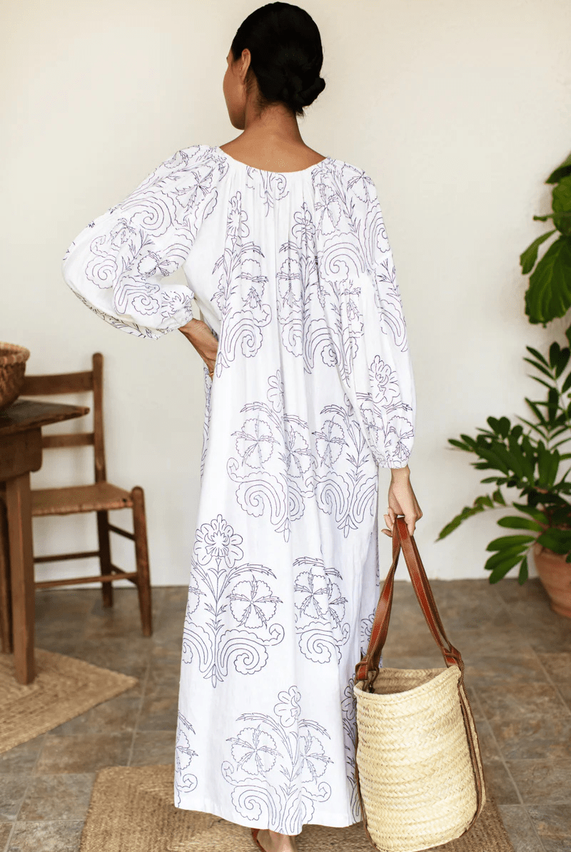 Dresses - Emerson Fry - Folk Maxi Dress in Maeve Outline Indigo - Archery Close