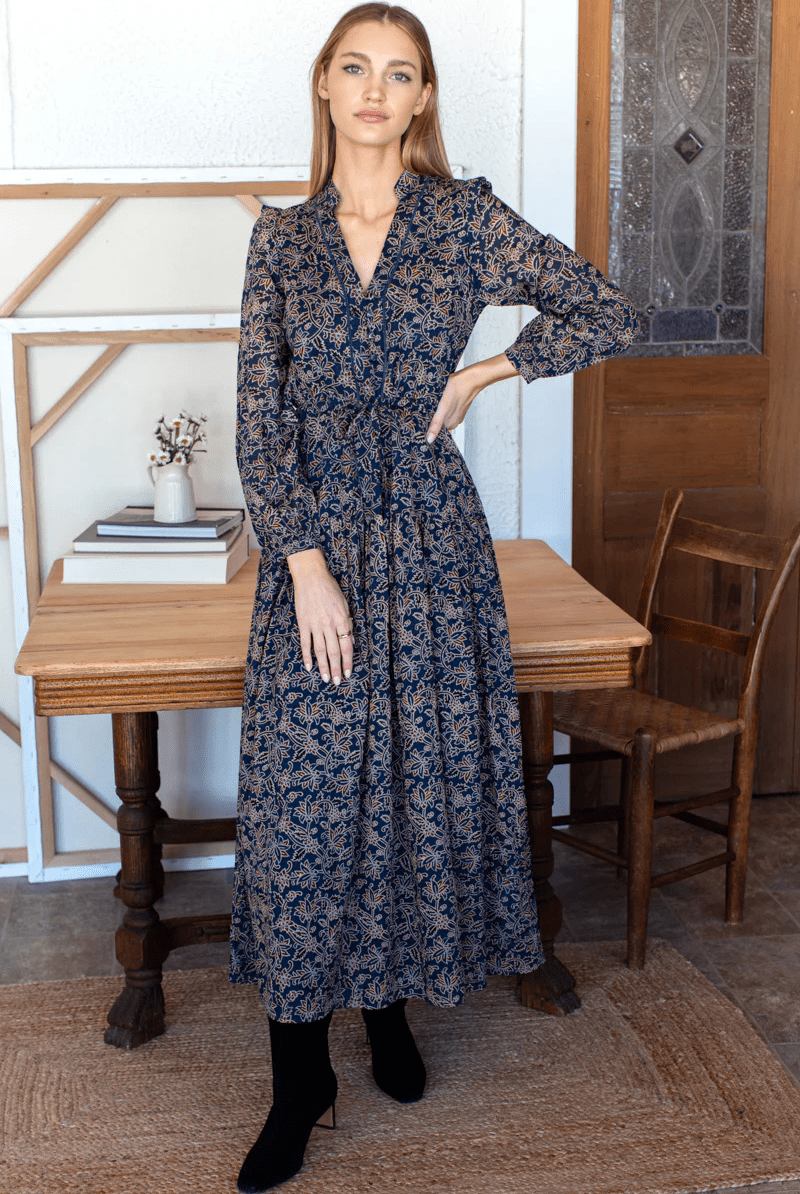 Dresses - Emerson Fry - Frances 4 Basque Dress in Artisan Flower Vines Organic - Archery Close